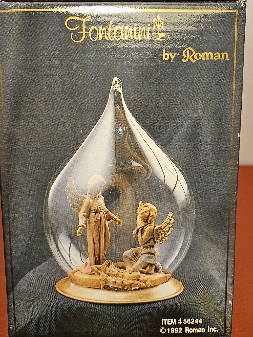 Vintage Fontanini By Roman Gold Angel Teardrop Glass Ornament